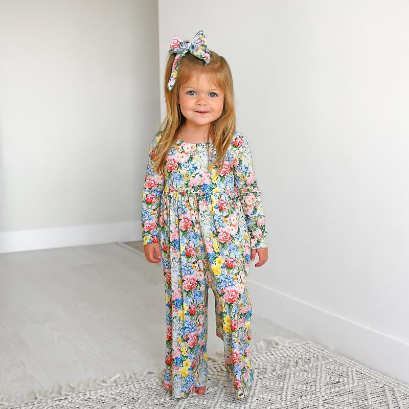 Joanna WIDE LEG ROMPER for Kids - Soft Bamboo Viscose Floral Print - Easy on off Design - Sizes 12M to 8 - Comfortable Everyday Wear