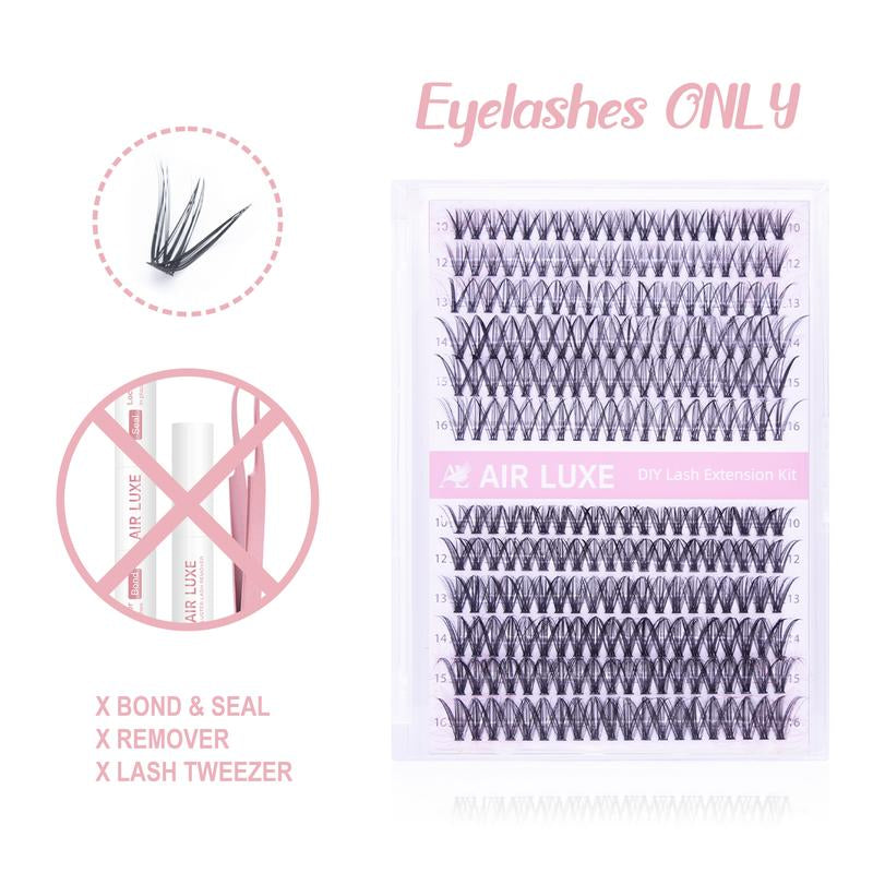 AIR LUXE DIY Lash Clusters Kit 144 Pcs Ultra Dense Volume Extensions Waterproof Long Wear Flawless Salon Result for Beginners Beginner Friendly Ultra Thin Invisible Band