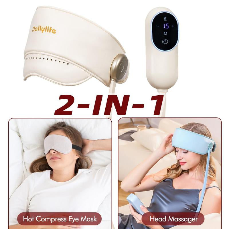 Head Massager with Heated Eye Mask, Adjustable Velcro Design for Muscle Relaxation, Migraine Relief Portable 360° Deep Massage Tool Perfect Gift for Any Occasion