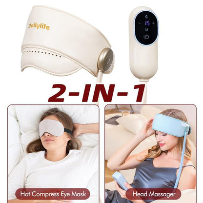 Head Massager with Heated Eye Mask, Adjustable Velcro Design for Muscle Relaxation, Migraine Relief Portable 360° Deep Massage Tool Perfect Gift for Any Occasion