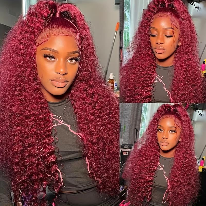 36 Inch 99J Burgundy Wine Red Human Hair Wig with 13X4 HD Transparent Lace Front - 180% Density Body Wave 13X6 Looking Frontal Wig Suitable for Women, Pre Plucked with Baby Hair