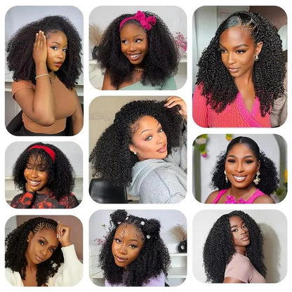 【Wear Go Half Wig】Coily Curly 3 in 1 Glueless Half Wig Human Hair Afro Curly Hair for Black Women 18 Inch Kinky Curly 200% Density Full Head Clip-In No Glue Required Natural Look #Halfwigcurlyhair#Wigshumanhair