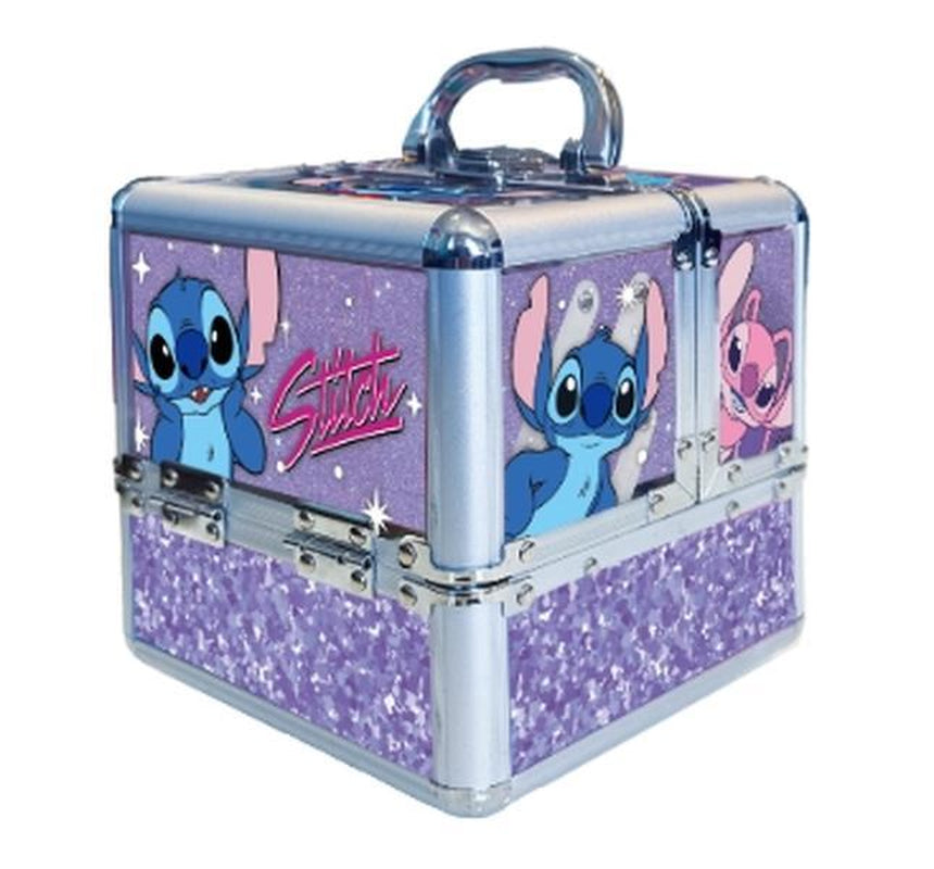 Disney Stitch Train Case Cosmetic Makeup Set Includes Lip Gloss Eyeshadow Nail Polish Hair Accessories for Parties Sleepovers & Makeovers Ages 13+ by Townley Girl