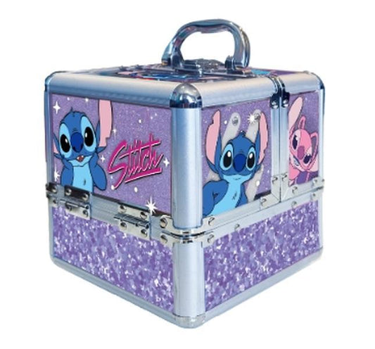 Disney Stitch Train Case Cosmetic Makeup Set Includes Lip Gloss Eyeshadow Nail Polish Hair Accessories for Parties Sleepovers & Makeovers Ages 13+ by Townley Girl