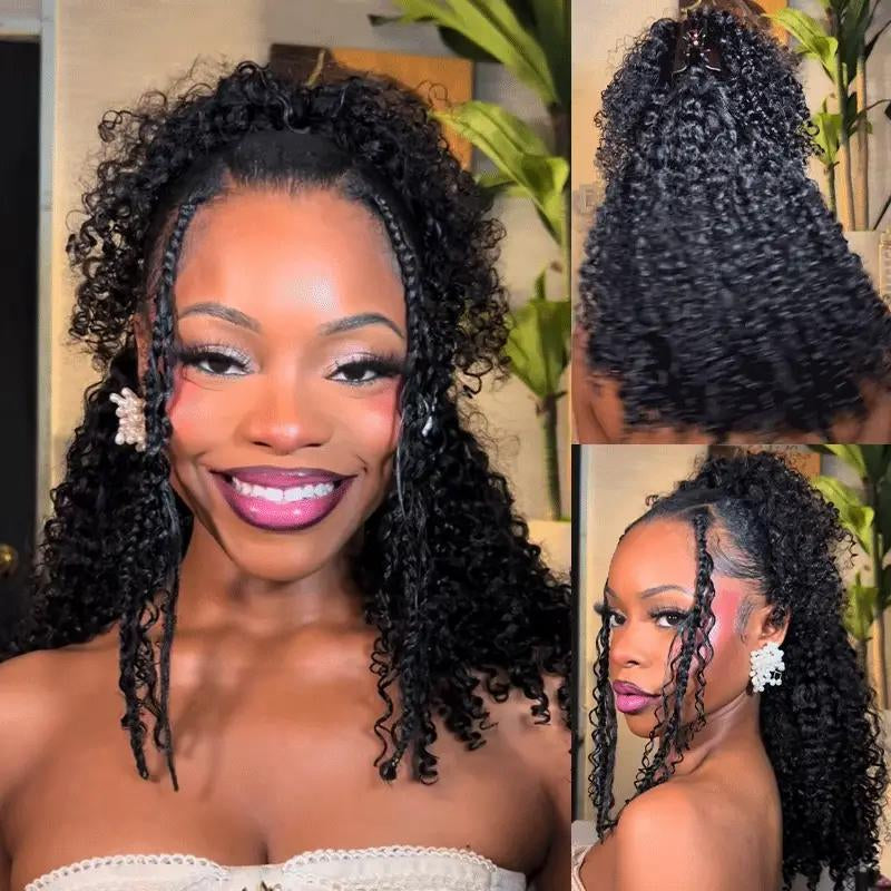 【Wear Go Half Wig】Coily Curly 3 in 1 Glueless Half Wig Human Hair Afro Curly Hair for Black Women 18 Inch Kinky Curly 200% Density Full Head Clip-In No Glue Required Natural Look #Halfwigcurlyhair#Wigshumanhair