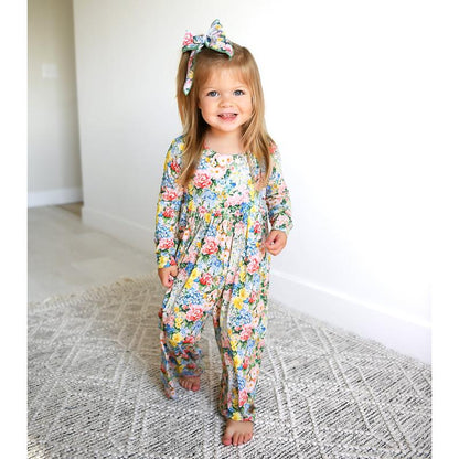 Joanna WIDE LEG ROMPER for Kids - Soft Bamboo Viscose Floral Print - Easy on off Design - Sizes 12M to 8 - Comfortable Everyday Wear