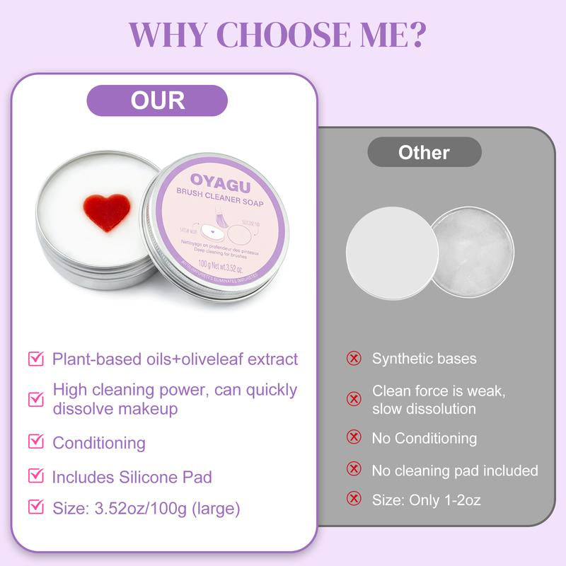 OYAGU Makeup Brush Cleaner Soap with Silicone Cleaning Pad, All Natural Ingredients Condition and Clean Makeup Tools, Ideal for Makeup Brushes, Beauty Blenders, Puffs, 100G Net 3.52Oz