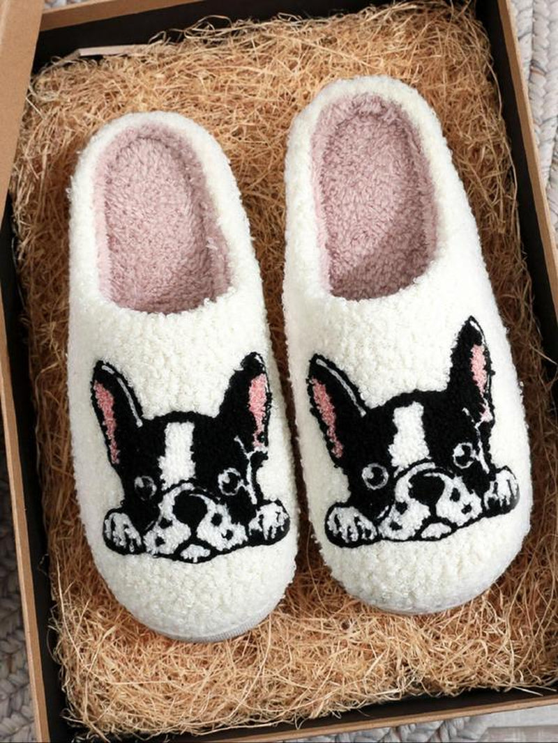 Women'S Cartoon Dog Print Plush Slippers, 1 Pair Casual Soft Comfortable Non-Slip Soft Home Slippers, Warm Slippers for Indoor & Outdoor Use for All Seasons
