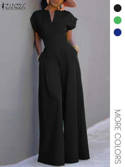 Women'S Solid Color Wide Leg Jumpsuit, Casual Fashion Jumpsuit for Daily Outdoor Wear, Women Jumpsuits for Summer