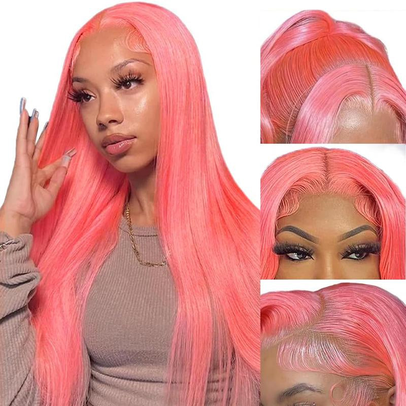 Yeswigs Pink Lace Front Wigs with Baby Hair for Black Women Human Hair Pre Plucked Straight Colored 13X4 13×6 Lace Frontal Glueless Wig 36 Inch 180% Density