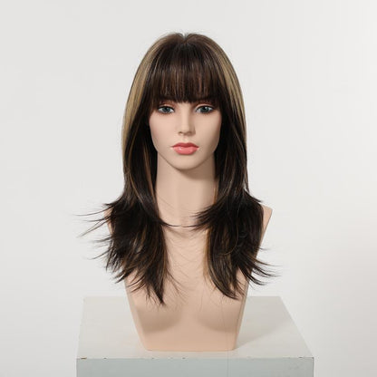 Solana C-DWY New Technology! Bionic Silk Top 20-Inch Long Wave Light Brown Glueless Synthetic Wig with Bangs for Women High-Quality Premium Fiber Easy Wear Comfortable Fit