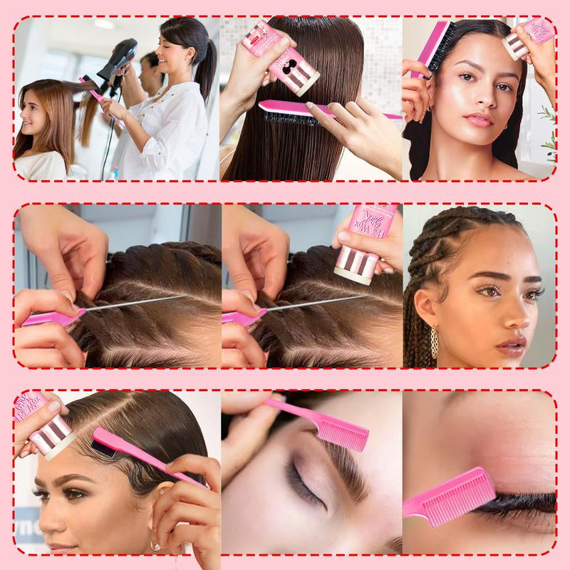 7 Counts Wax Stick Hair Pomade for Women Men Strong Hold Smooth Slick Styling Tackles Flyaways Frizz with Edge Brush Hair Comb Set Gel Haircare Daily