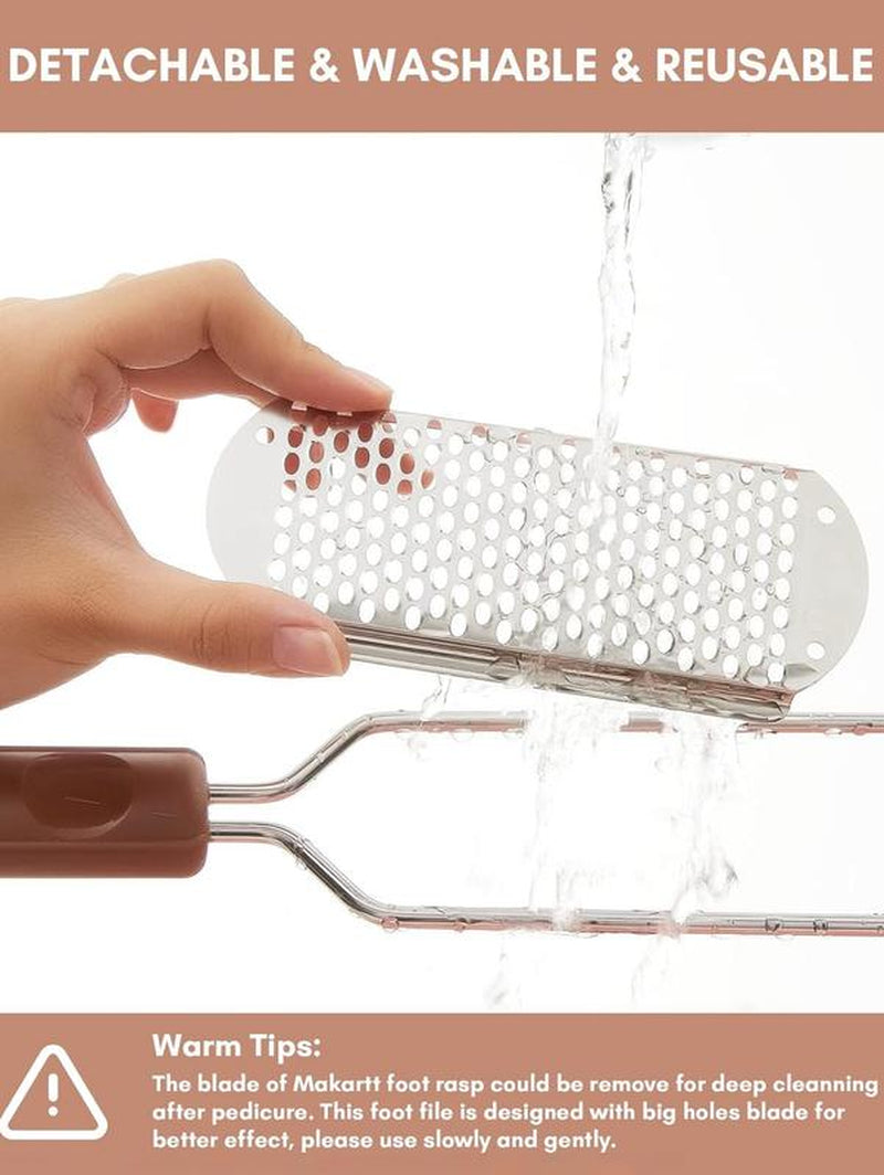 LMMAKE Professional Foot Files Colossal Stainless Steel Detachable Foot Scrubber with Brown Handle Pedicure Tools Washable & Reusable Non-Slip Grip for Safety Versatile Easy to Clean Cream Daily Keratin Nail Care Manicure Black