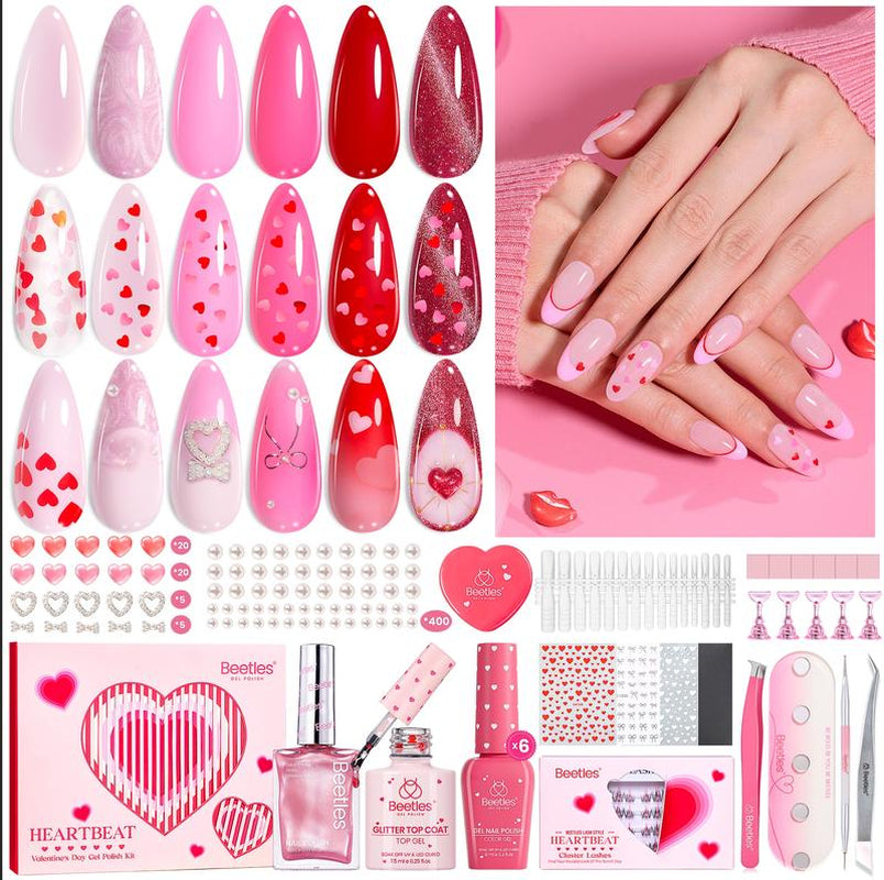【Ideal Gift】Beetles HEARTBEAT Gel Nail Polish Nail Art DIY Manicure Kit, Best Gift Choice for Women and Girls Cutics