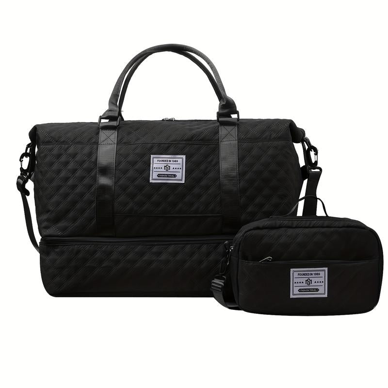 Oein 2Pcs Large Capacity Travel Duffel Bag Set, Lightweight Diamond Pattern Zipper Duffel Bag with Ladies Cosmetic Zipper Shoulder Bag