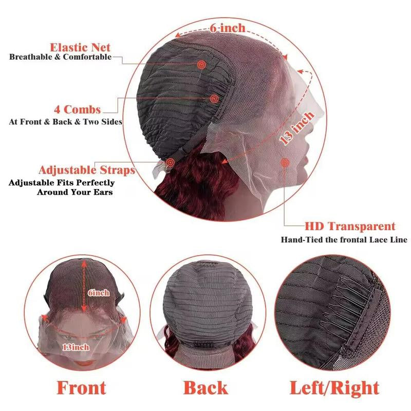 Burgundy Deep Wave Lace Front Wigs Human Hair 180% Density 99J Burgundy Frontal Wigs Human Hair 13X6 Red Human Hair Lace Front Wig for Fashion Black Women