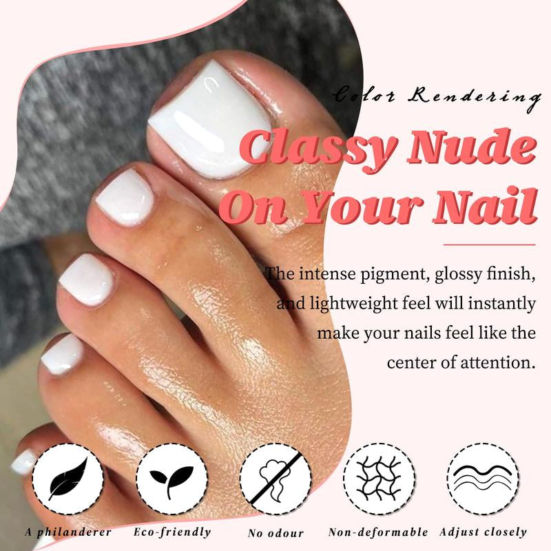 168PCS Press on Toenails for Women, White Short Square Fake Toe Nails with Glue Tabs, Acrylic False Toenail Tips, Full Cover Artificial Toe Nails for DIY Pedicure at Home