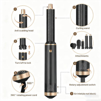 5-In-1 Air Styler Zero Heat Damage 203 ° F Lightweight Hair Dryer & Straightening Multi-Functional Styler Auto Curling Wand Auto Rotating Curler Straightener Comb Black Straightener Straightening Brush Gift& Curler Xmas Gift Air Styler