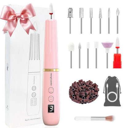 Hengyuaoler Electric Nail Drill & File - Portable Nail Machine Kit for Acrylic Gel & Dip Powder Nails Manicure Pedicure Polishing Set with 12 Bits & Sanding Bands Matte Pink