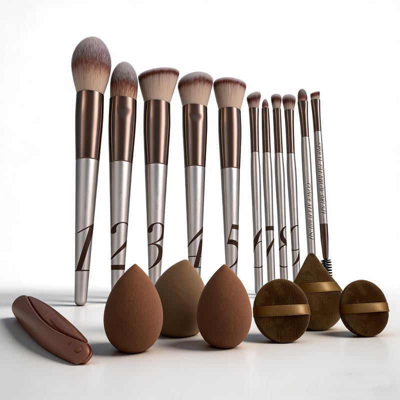 Makeup Set (11 Brushes+3 Sponges&Puffs) ； Free Tutorial for Beginners；Makeup Brushes Set 1 Set Multifunctional Makeup Brushes Makeup Tools for Women Cosmetics Brushes Set Makeup Kits Cosmetics Kits Concealer Brush