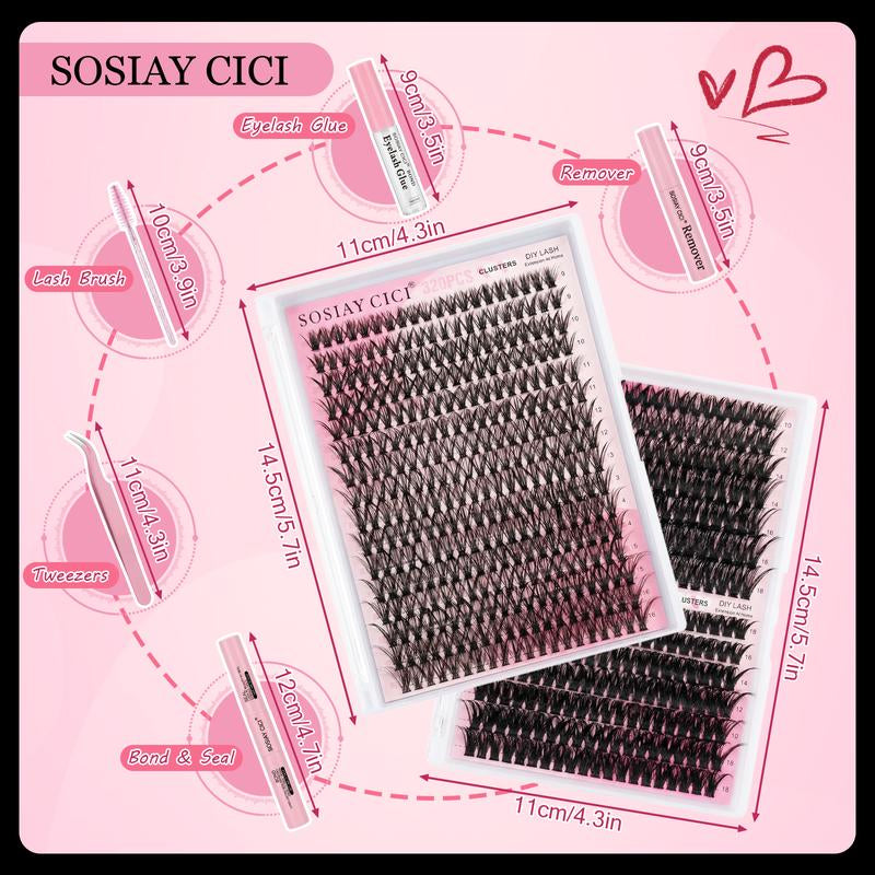 320 Pcs DIY Lash Clusters Kit - Soft Natural/Thick Individual Fluffy Long-Lasting Lashes with Glue Remover & Tweezer for Beginners Waterproof Easy At-Home Application - Eyelash Set (4 Set/2 Set/1 Set) Buy More save More HOLIDAYHAUL