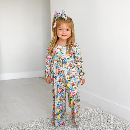 Joanna WIDE LEG ROMPER for Kids - Soft Bamboo Viscose Floral Print - Easy on off Design - Sizes 12M to 8 - Comfortable Everyday Wear