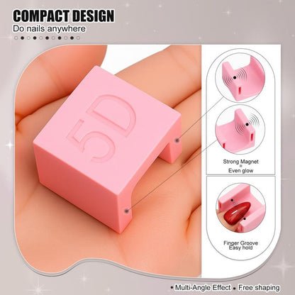 Honey Joy 5D Nail Magnet Tool for Cat Eye Gel Polish Non-Slip Finger Stand Strong Magnet Nail Art Manicure Tool for DIY & Salon Pink Cutics Cosmetic