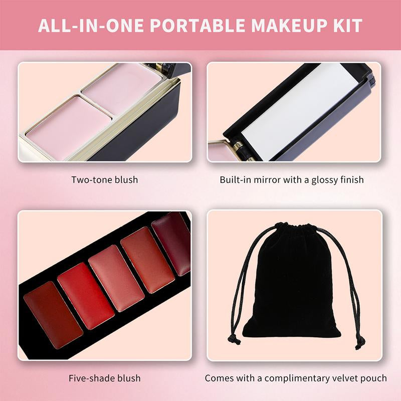 Merycode All-In-One Makeup Set Kit - Compact Travel Beauty Box with 10 Eyeshadows 5 Lipsticks 2 Blushes Eyeliner Brow Pencil Mascara & Brushes Waterproof Berry Daily Cosmetic Flawless