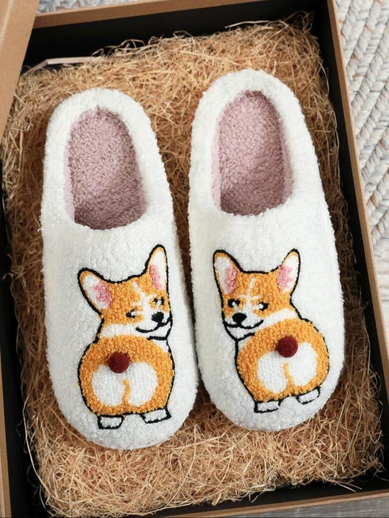 Women'S Cartoon Dog Print Plush Slippers, 1 Pair Casual Soft Comfortable Non-Slip Soft Home Slippers, Warm Slippers for Indoor & Outdoor Use for All Seasons