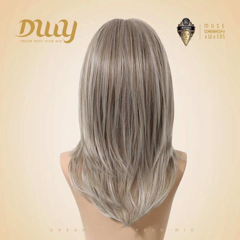 Solana C-DWY New Technology! Bionic Silk Top 20-Inch Long Wave Light Brown Glueless Synthetic Wig with Bangs for Women High-Quality Premium Fiber Easy Wear Comfortable Fit