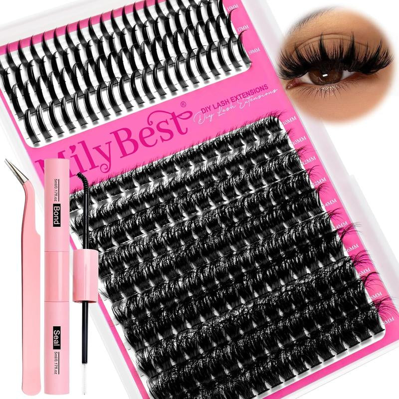 Manga Lash Clusters Kit 100D Eyelash Clusters with DIY Spikes 13-19MM Spiky Volume Cluster Eyelash Extensions Wispy Individual Lash Extensions Kit Anime Lashes Cluster Bond & Seal Tweezer by Milybest