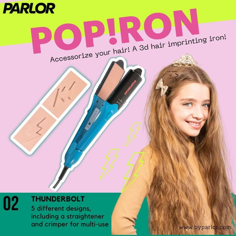 Popiron Hair Straightener & First 3D Image Hair Imprinting Iron - Comes with 5 Different Plates Including Crimper, and 3 Fun Shapes. Perfect Hot Tool for Hair Art or Festival Hair!
