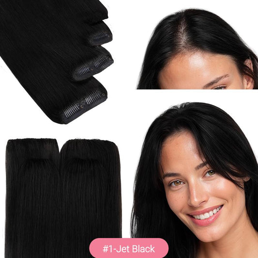 GOO GOO Scalp Hair Fill-Ins Clip-In Short Hair Extensions Real Human Hair, Thinning Hair Fill-Ins Natural Look Volumizer for Women