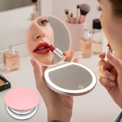 CENPIN Portable Foldable Makeup Mirror, 1 Count Glam Travel Makeup Mirror with LED Light, Compact Cosmetic Mirror for Women, Pocket Size Makeup Tools, Travel Hand Mirror