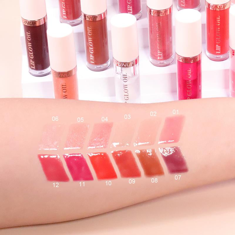 DUNUF MAKEUP 6Pc Glow Reviver Lip Oil Set Long Lasting Hydrating Lip Stain Nourishing Hydrating High-Shine Glimmer Finish Sheer Pink Non-Sticky 12 HR Hydration Candy Coded Lip Oil Gloss Long-Lasting Waterproof Lipgloss Non-Fading Non-Stick Lip Glaze