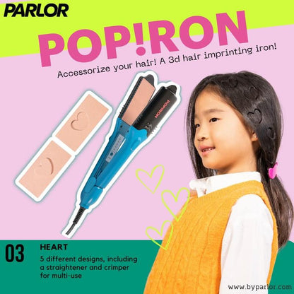 Popiron Hair Straightener & First 3D Image Hair Imprinting Iron - Comes with 5 Different Plates Including Crimper, and 3 Fun Shapes. Perfect Hot Tool for Hair Art or Festival Hair!