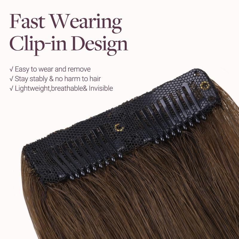 GOO GOO Scalp Hair Fill-Ins Clip-In Short Hair Extensions Real Human Hair, Thinning Hair Fill-Ins Natural Look Volumizer for Women