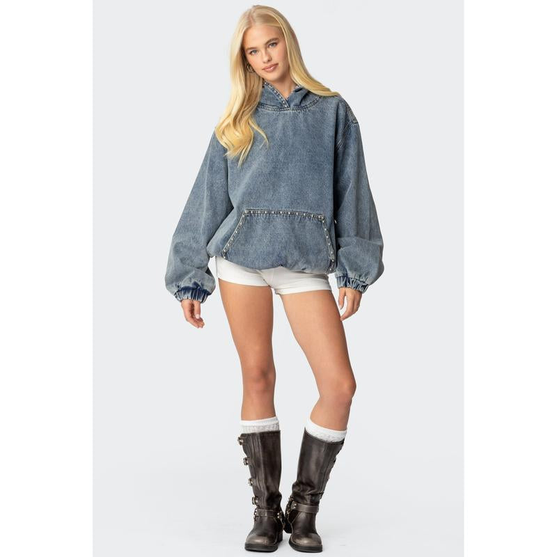 Marney Oversized Studded Denim Hoodie
