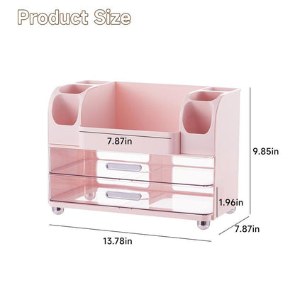 Makeup Organizer for Vanity with 2 Large Drawers,Cosmetic Display Case with Brush Holders, Easy to Storage for Bathroom Countertop Skincare,Desk Office Supplies,Gift, Pink, Jewelry Organizer