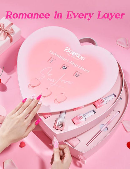 Beetles Gel Polish so in Love Collection - Glow in Love Valentine Gel Nail Polish Set, Pink Gel Nail Art Set with Base Top Coat Mini Rose Bouquet, Salon DIY at Home Valentine'S Day Gift for Women Wife Girlfriend