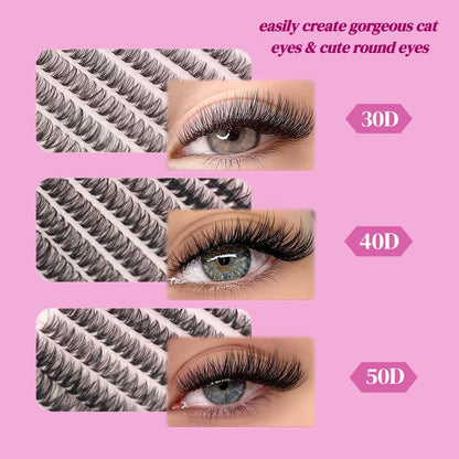 Natural Look Eyelashes 640Pcs DIY Lash Clusters, 30D–50D Volume 9–16Mm Mixed Length C Curl Natural Lashes, Easy to Apply & Beginner Friendly