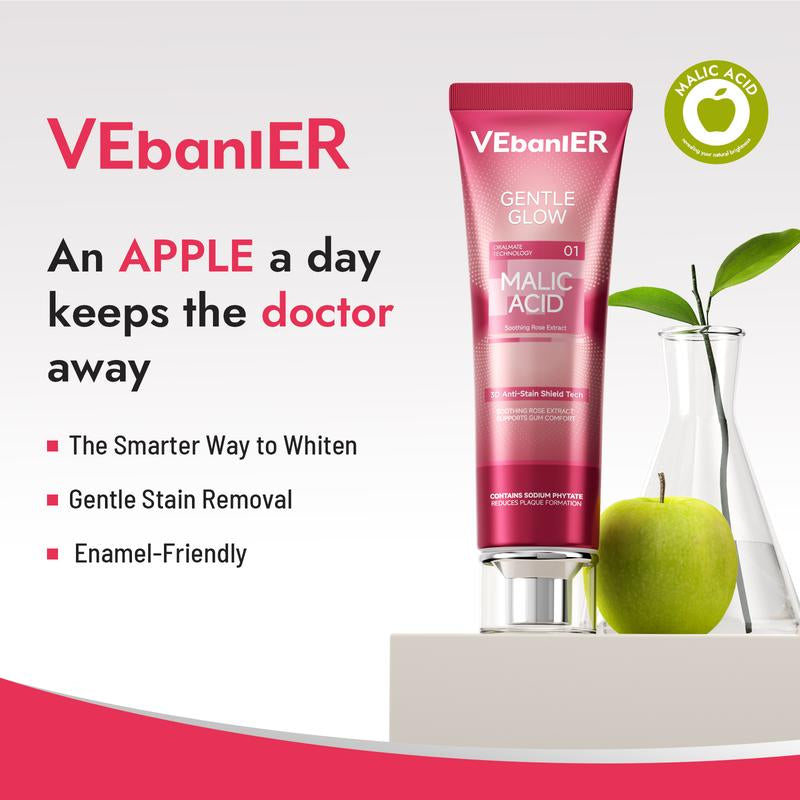 Vebanler Fruit Acid Toothpaste Gentle Whitening Fights Plaque Freshens Breath Fluoride Free Oralcare Rose Flavor
