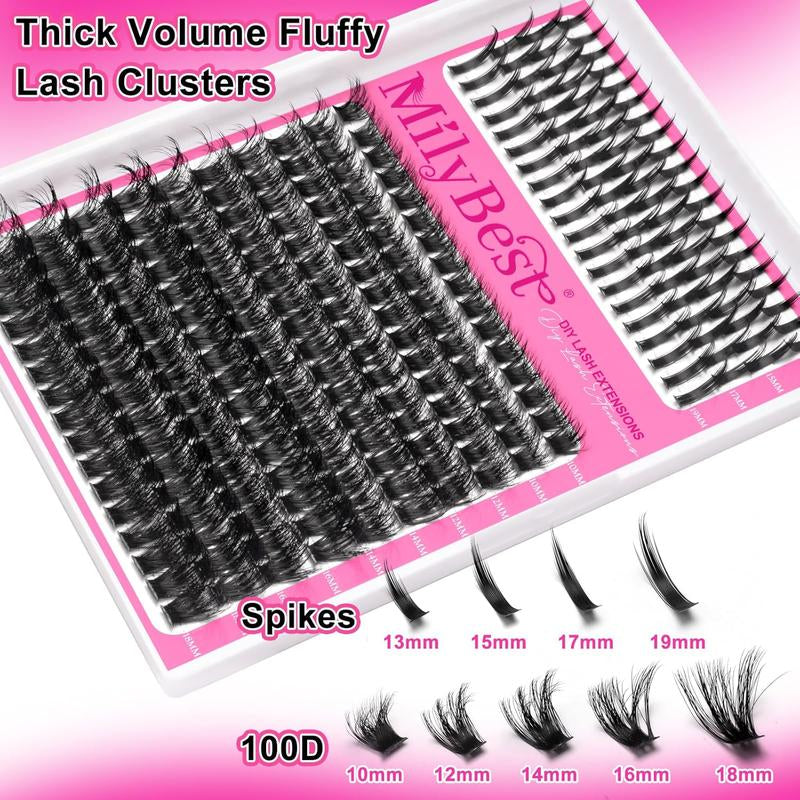 Manga Lash Clusters Kit 100D Eyelash Clusters with DIY Spikes 13-19MM Spiky Volume Cluster Eyelash Extensions Wispy Individual Lash Extensions Kit Anime Lashes Cluster Bond & Seal Tweezer by Milybest