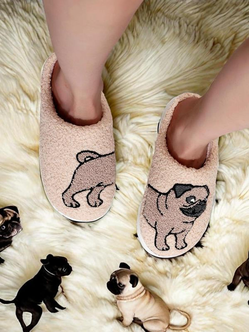 Women'S Cartoon Dog Print Plush Slippers, 1 Pair Casual Soft Comfortable Non-Slip Soft Home Slippers, Warm Slippers for Indoor & Outdoor Use for All Seasons
