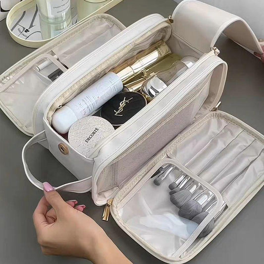 Large Capacity Makeup Bag with Compartments 1 Count Portable Cosmetic Storage Bag Zipper Makeup Organizer Pouch Waterproof Versatile for Travel Outing Daily Use