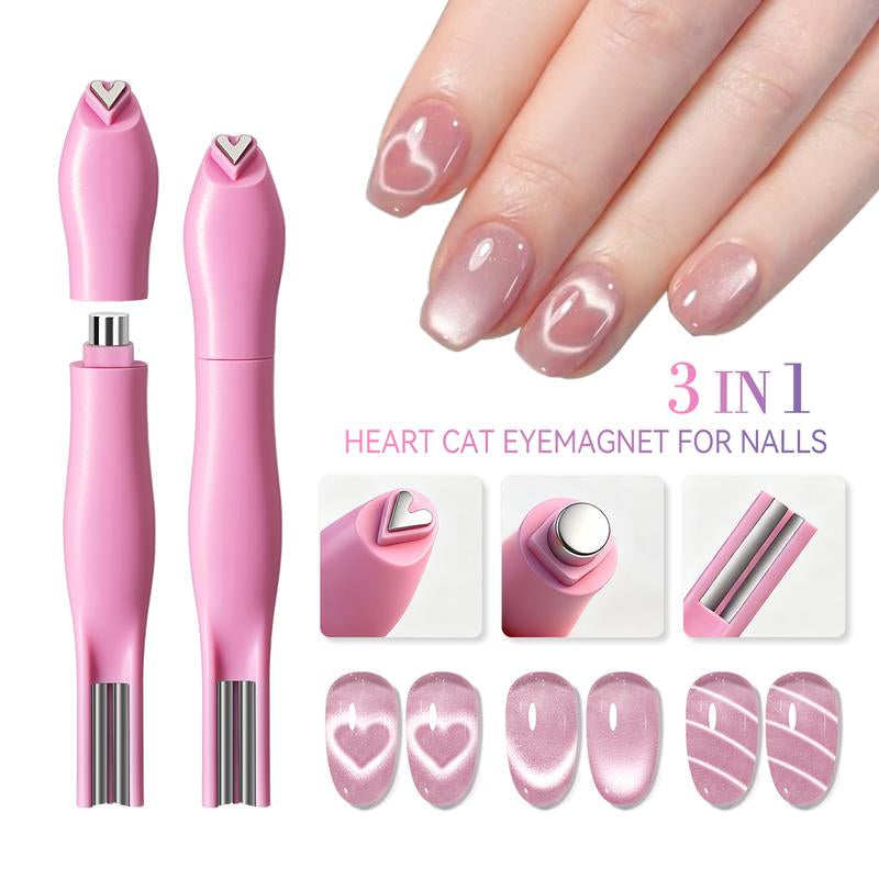 3 in 1 Nail Magnet Tool, Upgraded Nail Magnet Pens, Multi-Function Magnet Stick 3D Magnetic Cat Eye Gel Polish Nail Art, for Salon, Studio or Home,Christmas Gifts