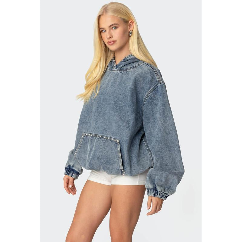 Marney Oversized Studded Denim Hoodie