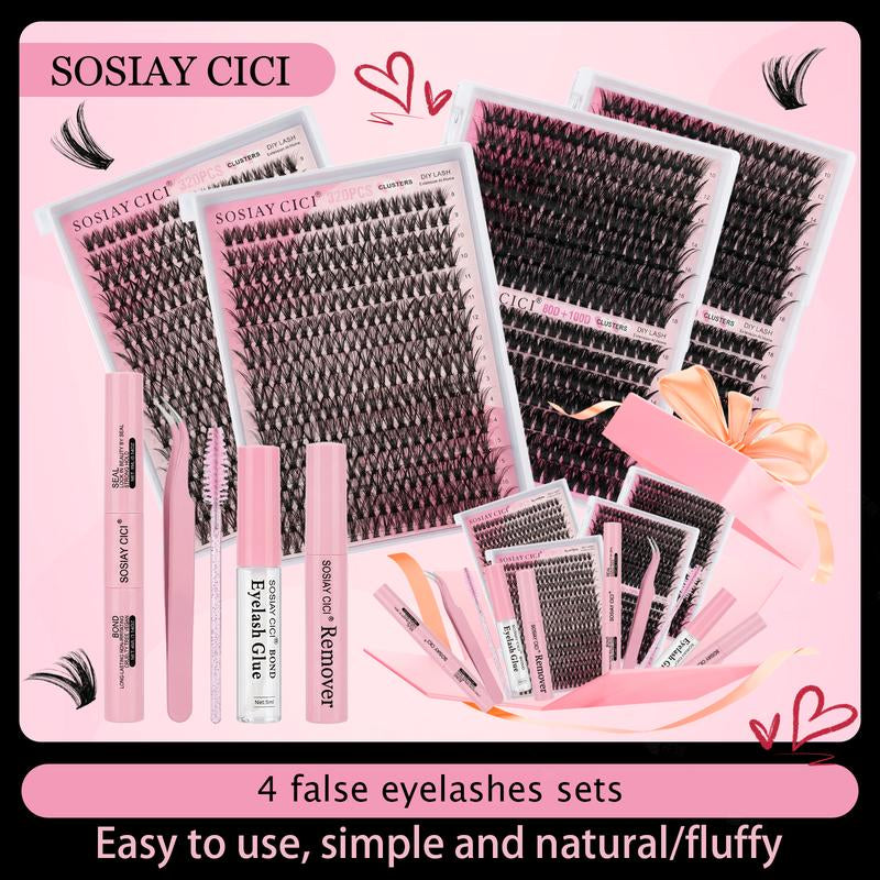 320 Pcs DIY Lash Clusters Kit - Soft Natural/Thick Individual Fluffy Long-Lasting Lashes with Glue Remover & Tweezer for Beginners Waterproof Easy At-Home Application - Eyelash Set (4 Set/2 Set/1 Set) Buy More save More HOLIDAYHAUL