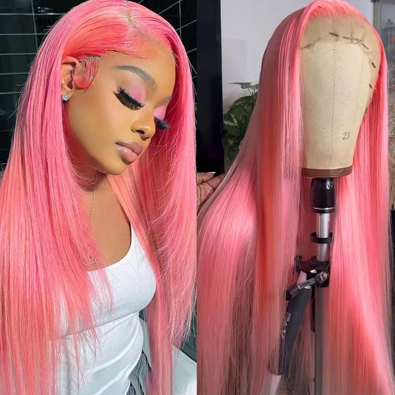 Yeswigs Pink Lace Front Wigs with Baby Hair for Black Women Human Hair Pre Plucked Straight Colored 13X4 13×6 Lace Frontal Glueless Wig 36 Inch 180% Density