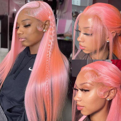 Yeswigs Pink Lace Front Wigs with Baby Hair for Black Women Human Hair Pre Plucked Straight Colored 13X4 13×6 Lace Frontal Glueless Wig 36 Inch 180% Density